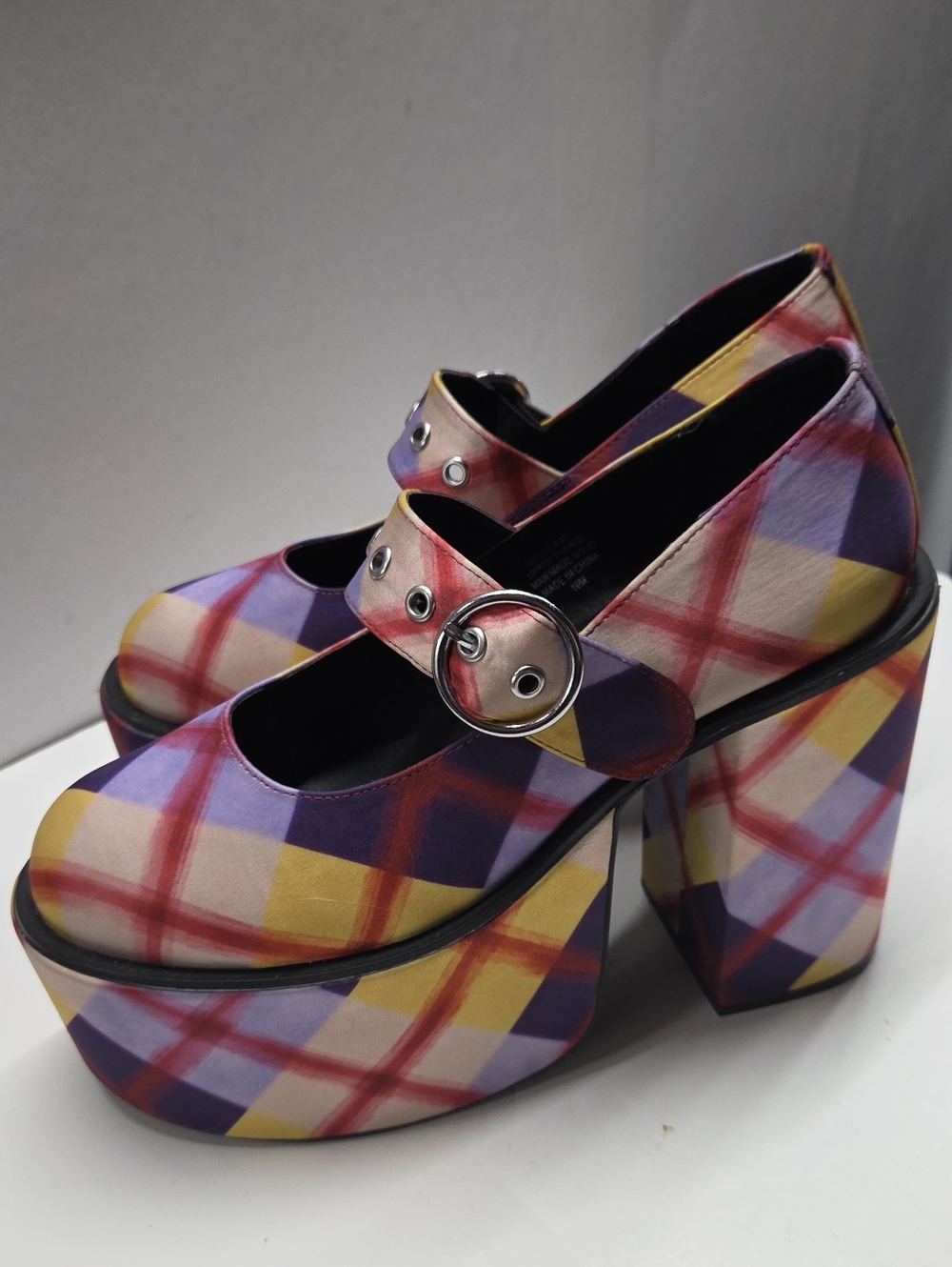 dELiA*s Purple and Yellow Plaid Platform Mary Jane Heels Size 10 RARE
